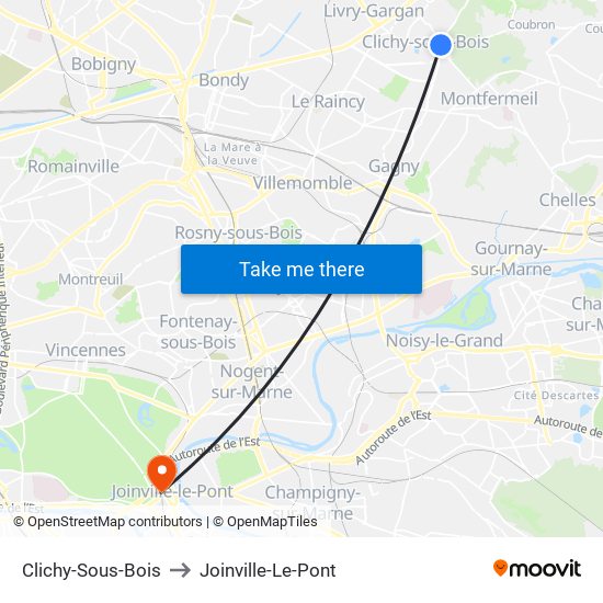 Clichy-Sous-Bois to Joinville-Le-Pont map