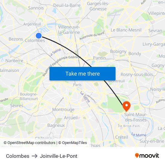 Colombes to Joinville-Le-Pont map