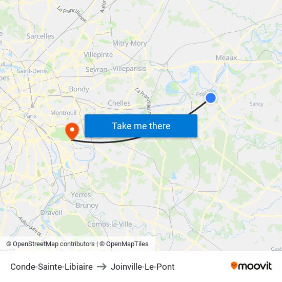 Conde-Sainte-Libiaire to Joinville-Le-Pont map