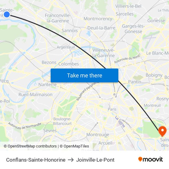 Conflans-Sainte-Honorine to Joinville-Le-Pont map