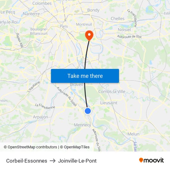 Corbeil-Essonnes to Joinville-Le-Pont map