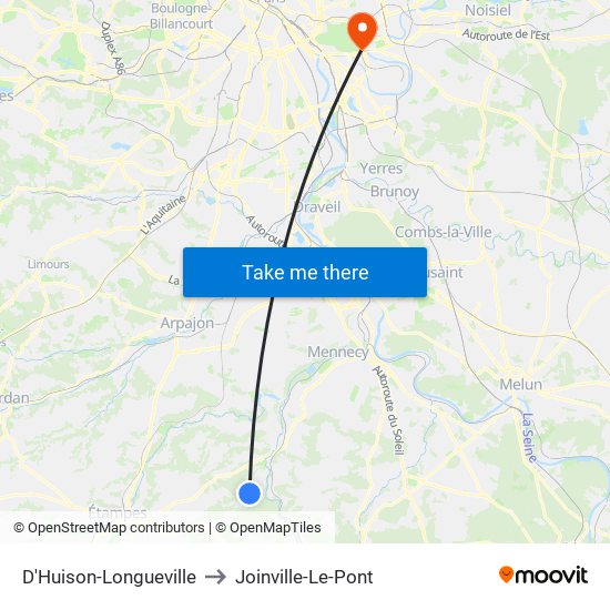 D'Huison-Longueville to Joinville-Le-Pont map