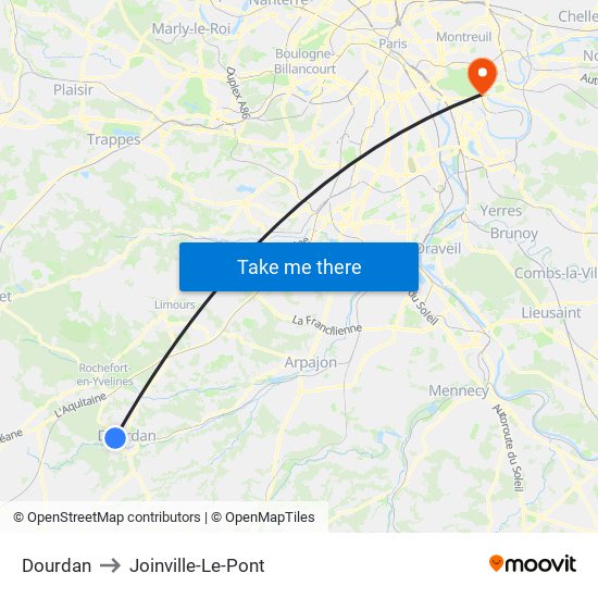 Dourdan to Joinville-Le-Pont map