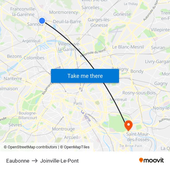 Eaubonne to Joinville-Le-Pont map