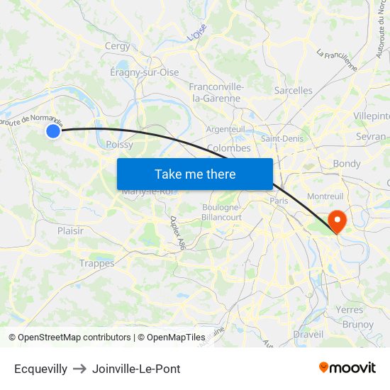 Ecquevilly to Joinville-Le-Pont map