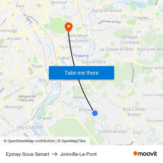 Epinay-Sous-Senart to Joinville-Le-Pont map