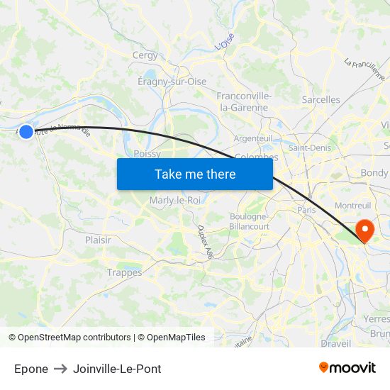 Epone to Joinville-Le-Pont map