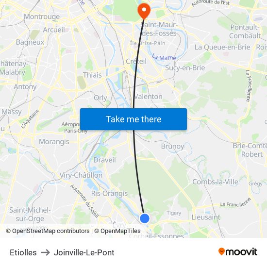 Etiolles to Joinville-Le-Pont map