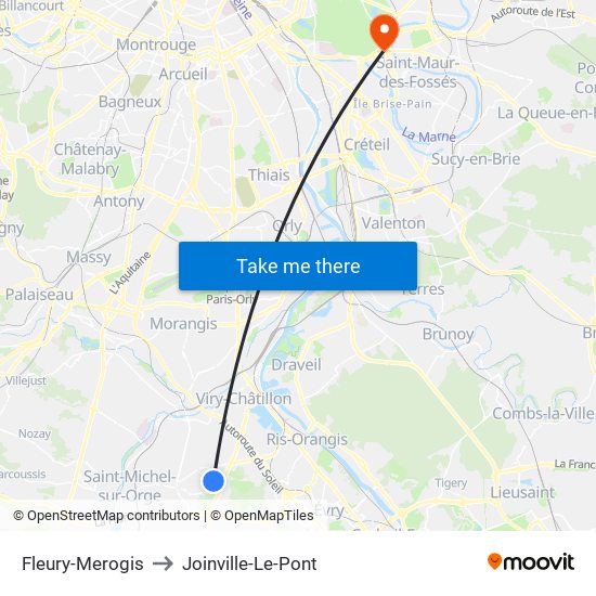 Fleury-Merogis to Joinville-Le-Pont map