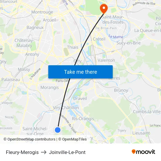 Fleury-Merogis to Joinville-Le-Pont map
