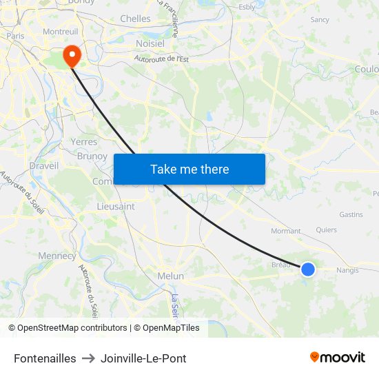 Fontenailles to Joinville-Le-Pont map