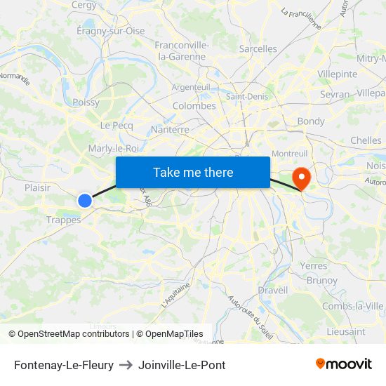 Fontenay-Le-Fleury to Joinville-Le-Pont map