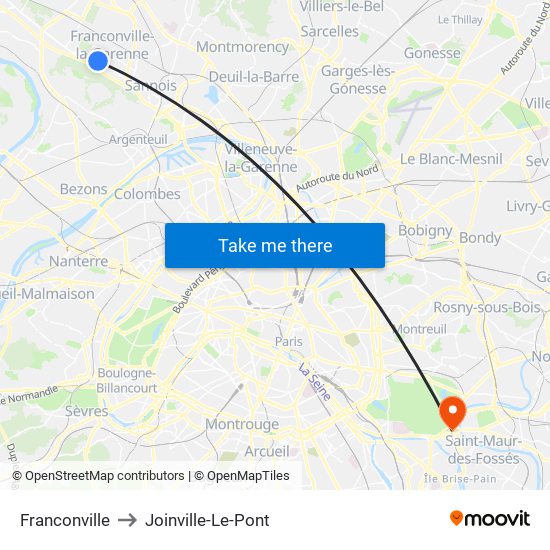 Franconville to Joinville-Le-Pont map