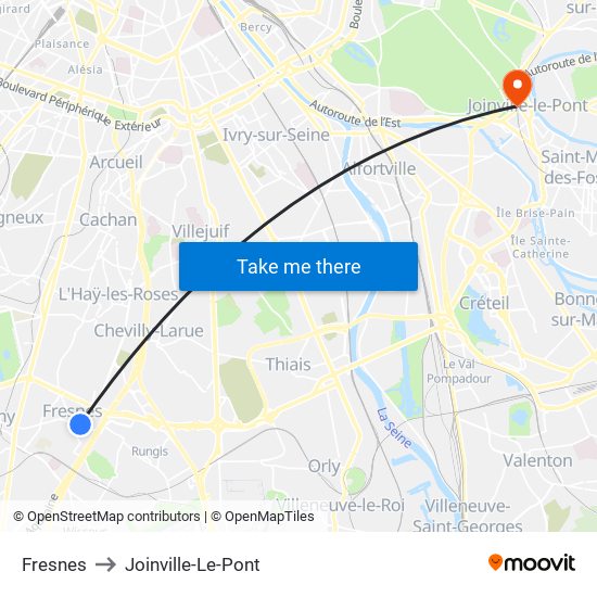 Fresnes to Joinville-Le-Pont map