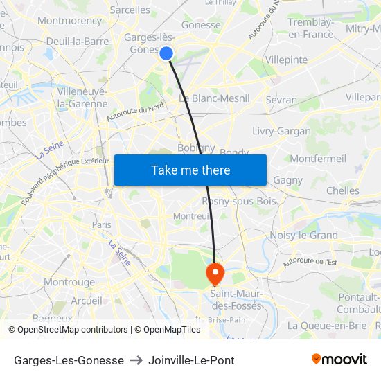 Garges-Les-Gonesse to Joinville-Le-Pont map