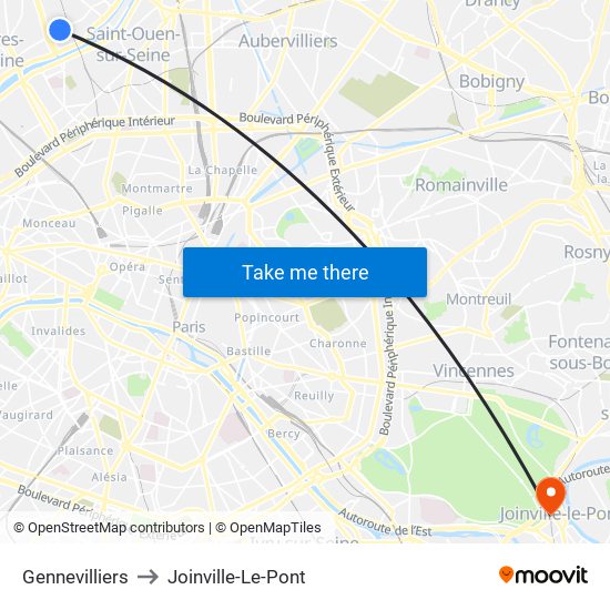 Gennevilliers to Joinville-Le-Pont map