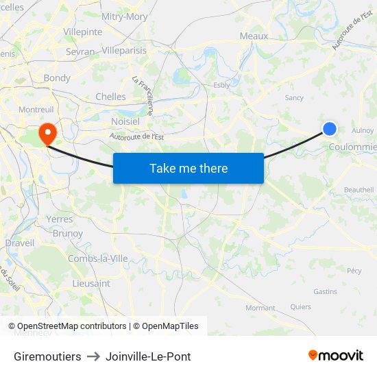 Giremoutiers to Joinville-Le-Pont map