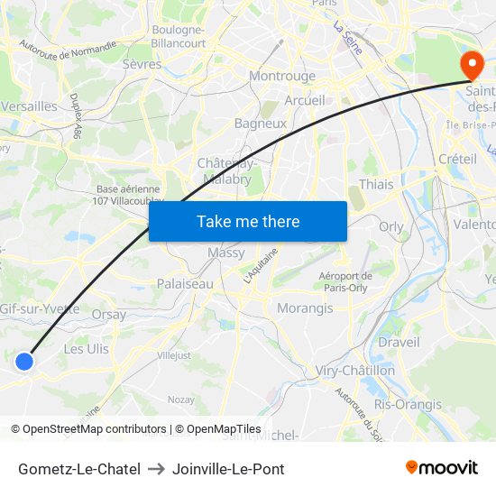 Gometz-Le-Chatel to Joinville-Le-Pont map