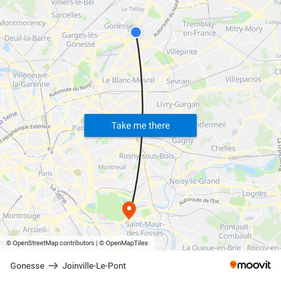 Gonesse to Joinville-Le-Pont map