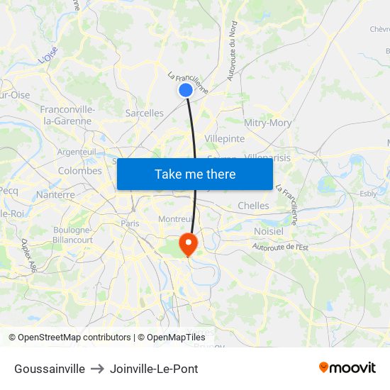 Goussainville to Joinville-Le-Pont map