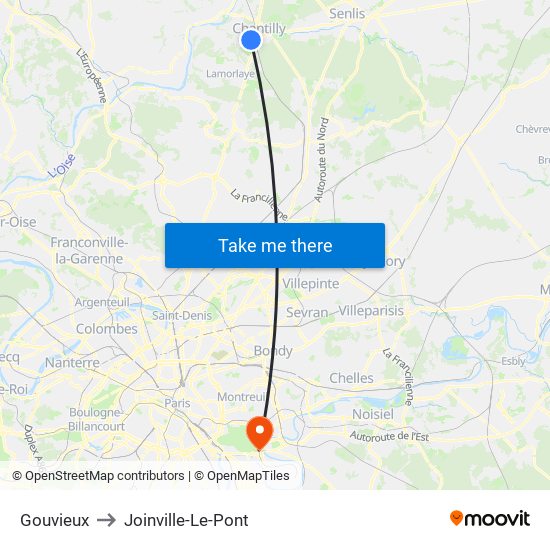 Gouvieux to Joinville-Le-Pont map