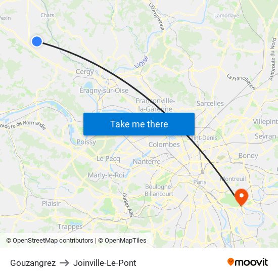 Gouzangrez to Joinville-Le-Pont map