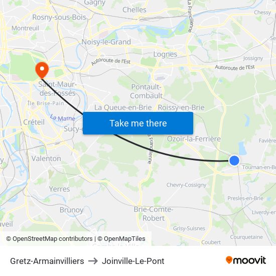 Gretz-Armainvilliers to Joinville-Le-Pont map