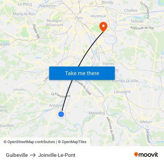 Guibeville to Joinville-Le-Pont map