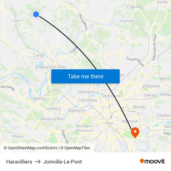 Haravilliers to Joinville-Le-Pont map
