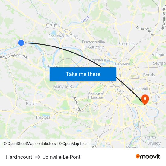 Hardricourt to Joinville-Le-Pont map