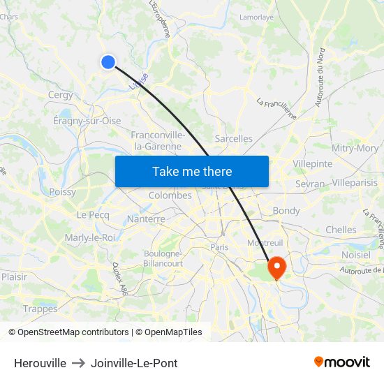 Herouville to Joinville-Le-Pont map