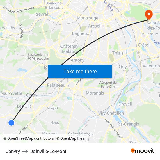 Janvry to Joinville-Le-Pont map