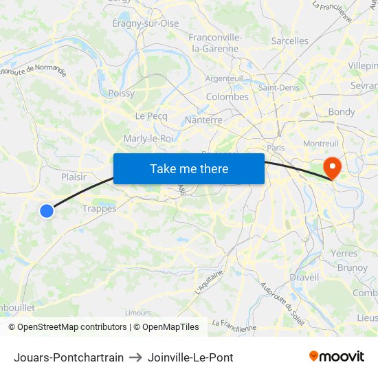Jouars-Pontchartrain to Joinville-Le-Pont map