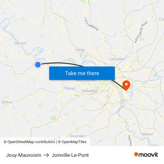 Jouy-Mauvoisin to Joinville-Le-Pont map