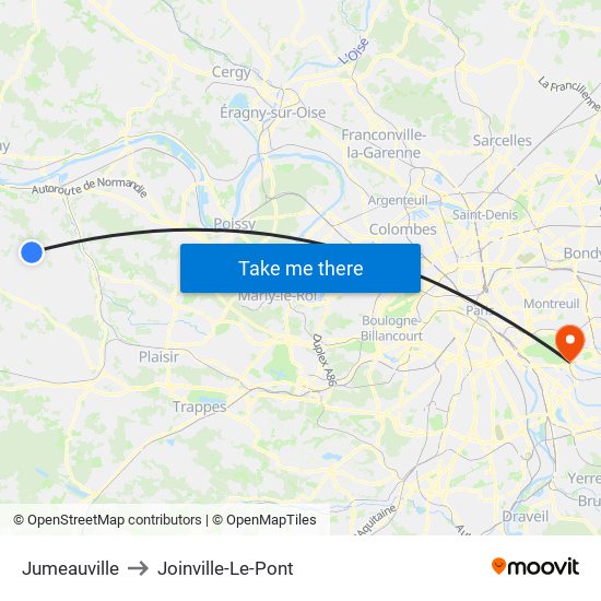 Jumeauville to Joinville-Le-Pont map