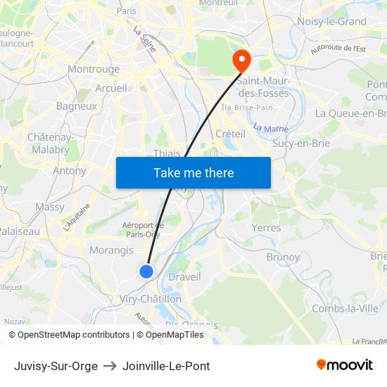 Juvisy-Sur-Orge to Joinville-Le-Pont map