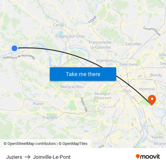 Juziers to Joinville-Le-Pont map