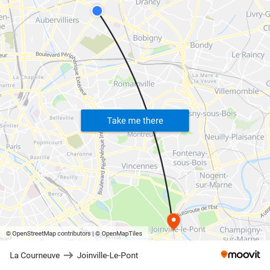 La Courneuve to Joinville-Le-Pont map