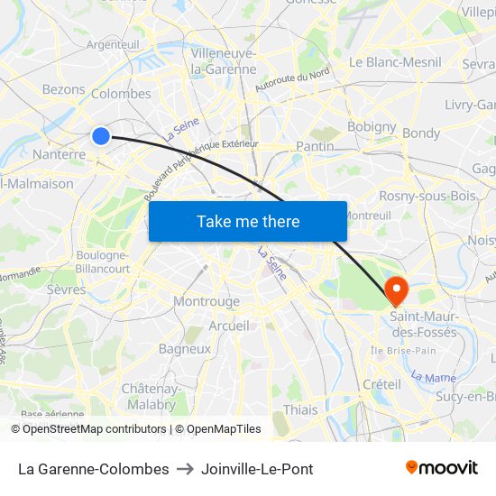 La Garenne-Colombes to Joinville-Le-Pont map