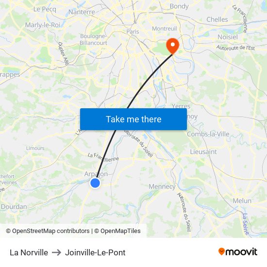 La Norville to Joinville-Le-Pont map