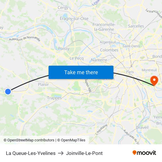 La Queue-Les-Yvelines to Joinville-Le-Pont map