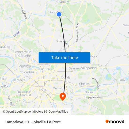 Lamorlaye to Joinville-Le-Pont map