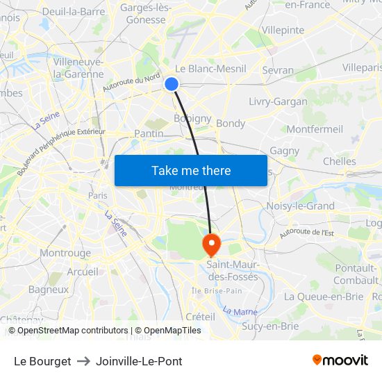 Le Bourget to Joinville-Le-Pont map