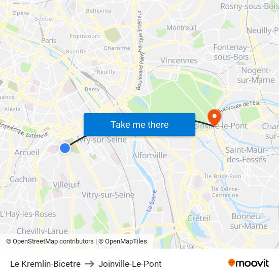 Le Kremlin-Bicetre to Joinville-Le-Pont map