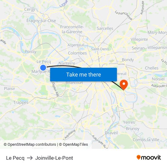 Le Pecq to Joinville-Le-Pont map