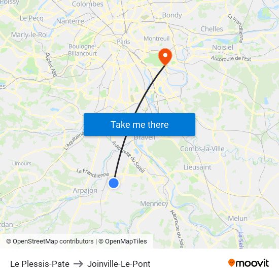 Le Plessis-Pate to Joinville-Le-Pont map