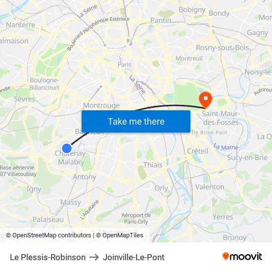 Le Plessis-Robinson to Joinville-Le-Pont map