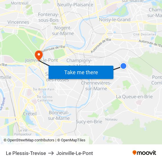 Le Plessis-Trevise to Joinville-Le-Pont map