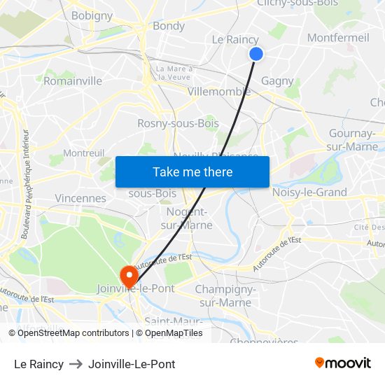 Le Raincy to Joinville-Le-Pont map