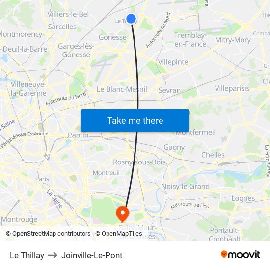 Le Thillay to Joinville-Le-Pont map